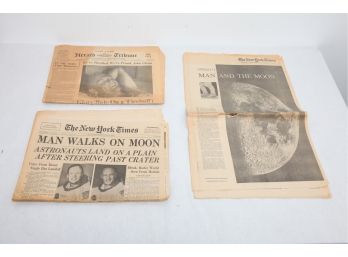 3 Newspapers From 1960's Moon Landing/Space Related