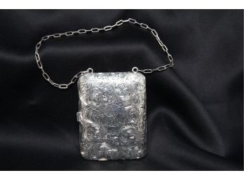 Antique Sterling Silver Compact With Beautiful Floral & Scroll Detail