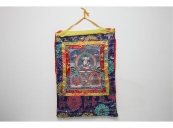 Vintage Hand Stitched & Embroidered Wall Hanging Buddha Scene/Tapestry