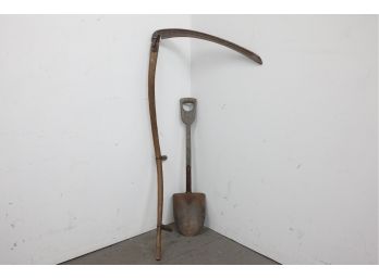 Antique Scythe & Wood Handled Shovel