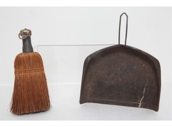 Antique Metal Dust Pan & Hand Brush