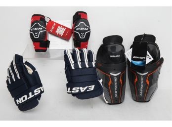 Youth Hockey Elbow & Shin Pads & Easton Gloves