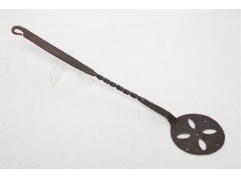 Antique 18th Century Hand Forged Iron Spatula With Floral Cut Out