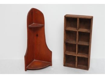 Vintage Wood Corner Shelf & Small Cubby/Knick-Knack Shelf