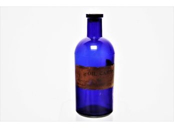Antique 19th Century Handblown Cobalt Medicinal Glass Bottle With Original Label From Hartford CONN.