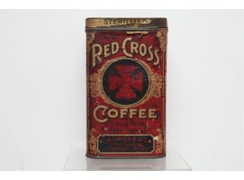 Antique Red Cross Coffee Advertising Tin With Paper Label