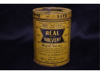Antique Advertising Tin For 'Real Solvent' W/Great Graphics