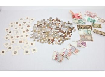 Large Grouping Of Vintage Foreign Coins & Paper Money