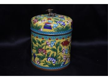 Antique Chinese Cloisonne Humidor With Brass Foo Dog Finial