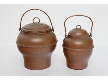 2 Small Antique Lidded Copper Pots
