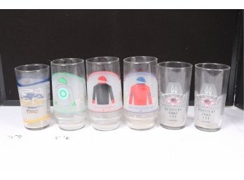 Group Of Vintage Horse Racing Glasses Including Kentucky Oaks, Belmont Stakes And Saratoga