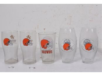 Group Of 5 Vintage Cleveland Brown Beer Glasses