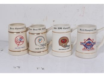 Group Of Vintage World Champion Mugs/Steins Including Mets, Yankees, 49ers & Dolphins