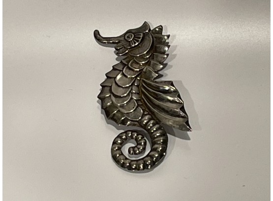 A Large Sterling Seahorse Pin - Marked Anton, Mexico