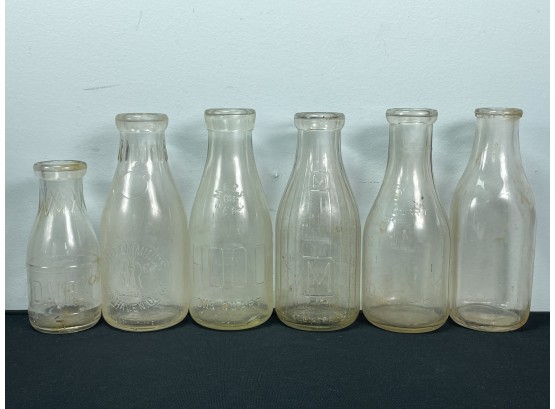 6 Vintage Glass Milk Bottles