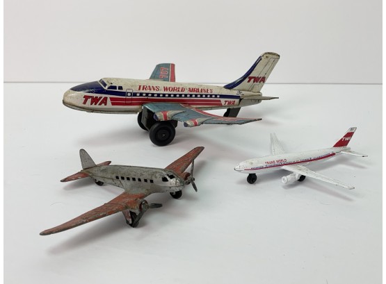 3 Vintage Toy Airplanes - Trans World Airlines