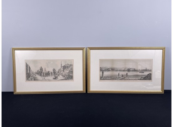 2 Antique Framed Lithographs NYC, 1820s