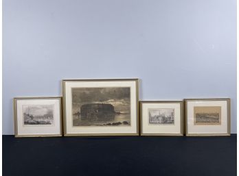 4 Framed New York City Area Lithographs - 1800s