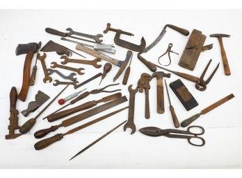 Large Box Lot Of Vintage And Rustic Hand Tools
