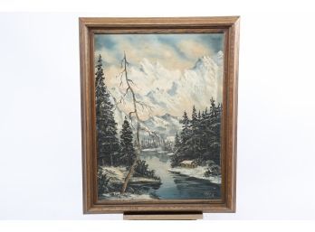 Siegfried Hass(danish 1848 - 1908)  Winter Mountain Scene Oil On Canvas