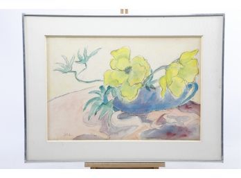 Abstract Floral Watercolor  On Paper / Framed  Signed BEA Lower Left.