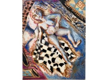 Meyer Kupferman (1926-2003) Abstract Nude Portrait Oil Painting On Board