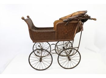 Antique Wakefield Wicker And Iron Baby Stroller