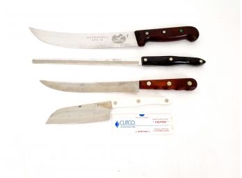 Lot Of 4 Carving Knives Stainless Steel Including Cutco,  Case And R.h. Forschner Co.