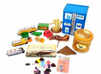 Mixed Lot Including Vintage Toys Tin Toys Vintage Glass Cutting Kit And More
