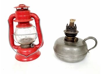 Vintage/antique Etain French Oil Lantern And Dietz Comet Lantern