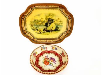 2 Vintage Decorative Tin Trays Including Baret Ware No. 124 'regal' And 1971 Daher Decorated Ware