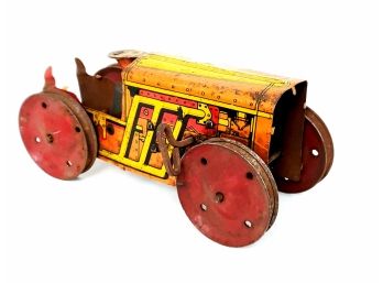 Vintage Rare Marx Toys Friction Wind Up Lithograph Tin Tractor Orange Yellow 8'