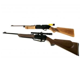 2 Vintage BB Gun Rifles Daisy Powerline 880 With Scope And Crossman Power Master 760 BB Repeater 177 Pell.