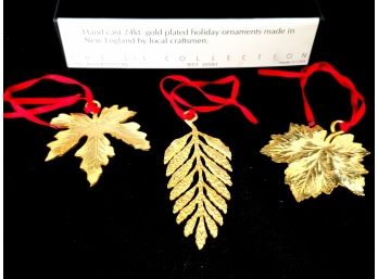 The LS Collection Hand Cast 24kt. Gold Plated  Set Of 3 Leaf Ornaments