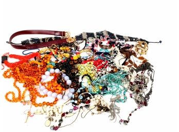 Large Lot Of Costume Jewelry Including Many Necklaces Bracelets And 2 Belts One Beautifully Beaded