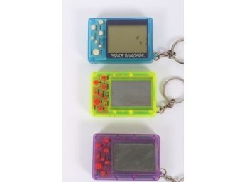 Group Of LCD HIRO New Hand Held Key Chain Games Including Space Invaders & 2 Unknown
