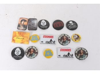 Group Of Vintage 1980s Movie  Pin Back Buttons Star Wars Goonies Mad Max Etc