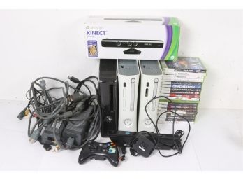 Group Of Xbox 360 Items Including Games, 3 Systems, 2 Kinects And Other Items