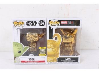 Funko Pop Gold Loki 376 & Yoda 124 Galactic Convention Exclusive New