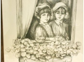 Signed Sketch Of 2 Children Titled Summertime