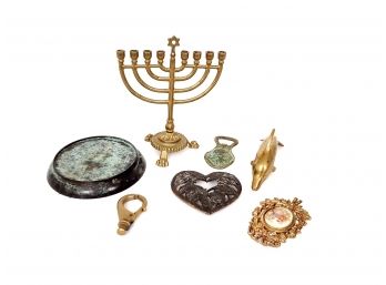 Lot Of Vintage Brass Items Including Menorah Bottle Opener And More