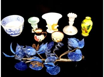 Mixed Glass And Ceramic Lot Including Harvest Wade Creamer And Sugar Bowl, Art Glass Wall Hanging And More