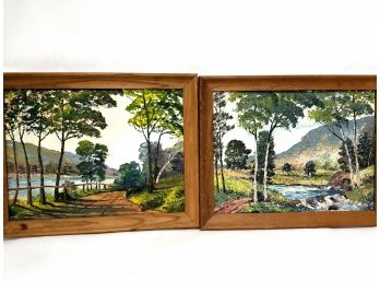 Pair Of Mid Century Arthur Walls Oil On Board Paintings