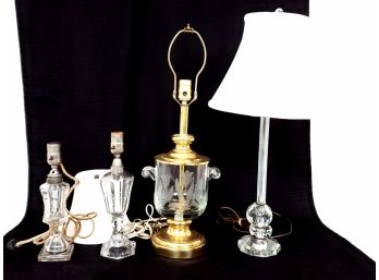 Lot Of 4 Decorative Glass And Lucite Desk Lamps (3 Glass 1 Lucite)