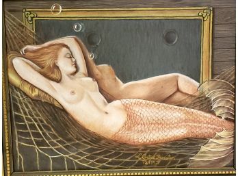 Signed Oil On Board Nude Mermaid