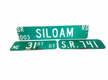 Lot Of 3 Street Signs Including Double Sided Siloam Rd/Monroe Rd. 31st St And S.r. 741