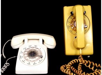 Vintage Bell System Yellow Wall Mount Rotary Phone And White Rotary Phone