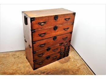 Antique Korean Merchant Chest With Hand Forged Iron Hardware