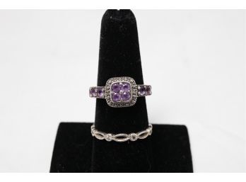 Sterling With Amethyst Buckle Ring & Sterling Band Ring