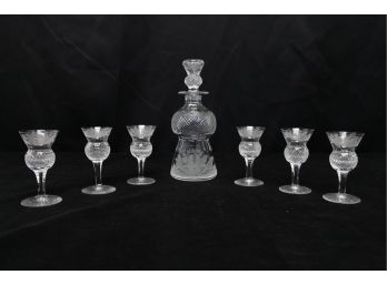 Antique Edinburg Crystal Cherri Decanter & Glassware Set In Thistle Pattern